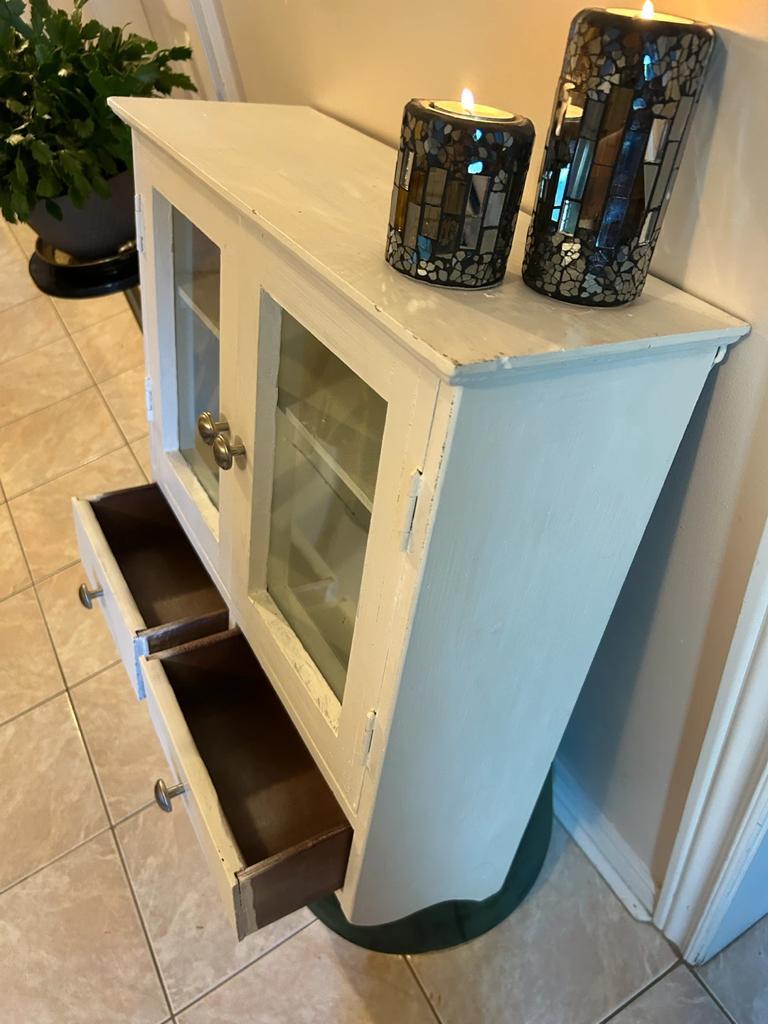 White Wall Cabinet with Glass Doors and Drawers - photo 4
