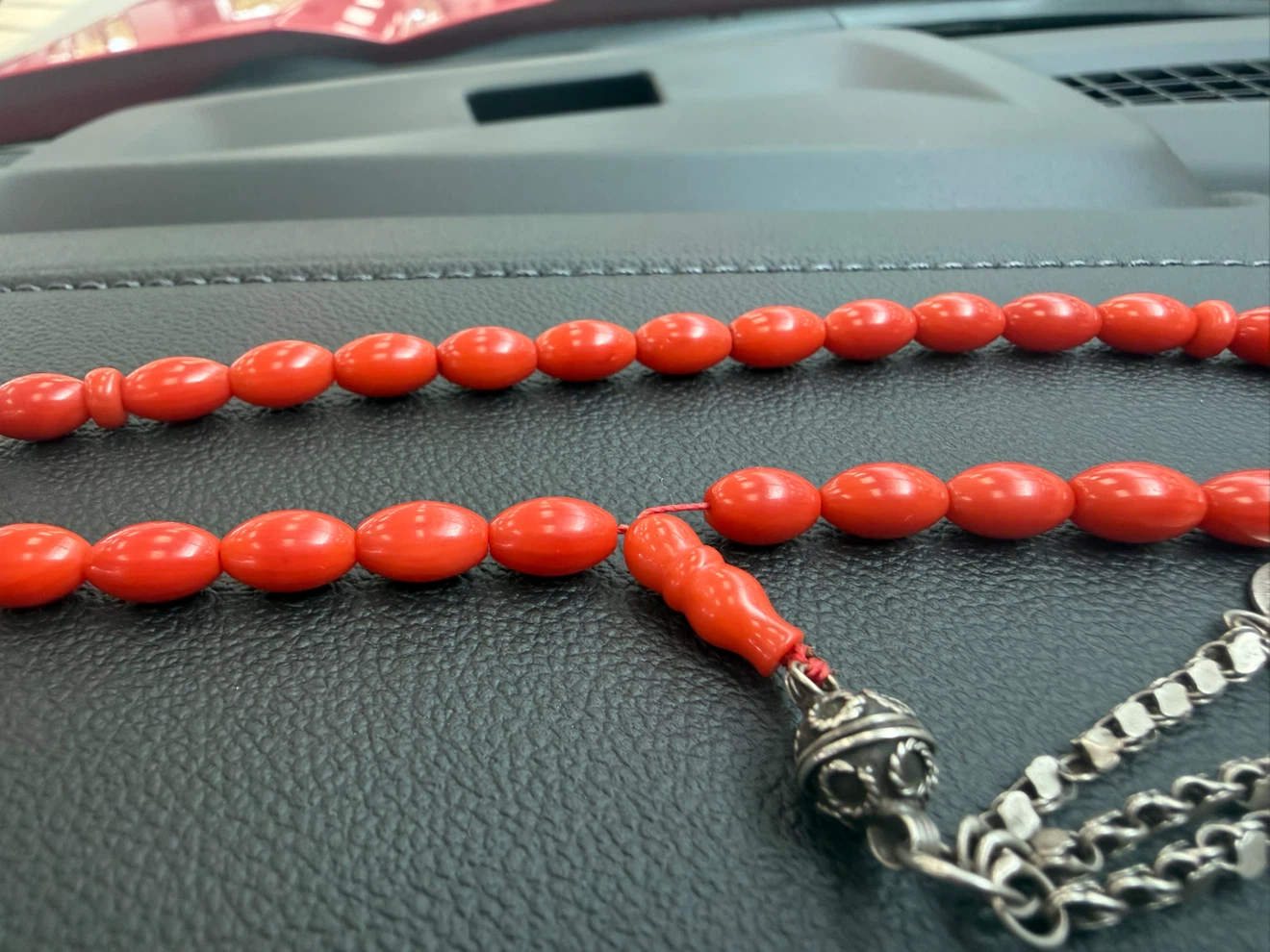 Red Prayer Beads with Silver Tassel