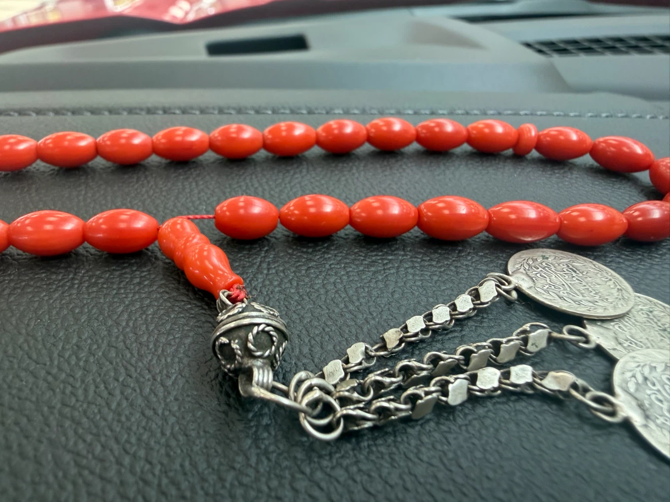 Red Prayer Beads with Silver Tassel - photo 3