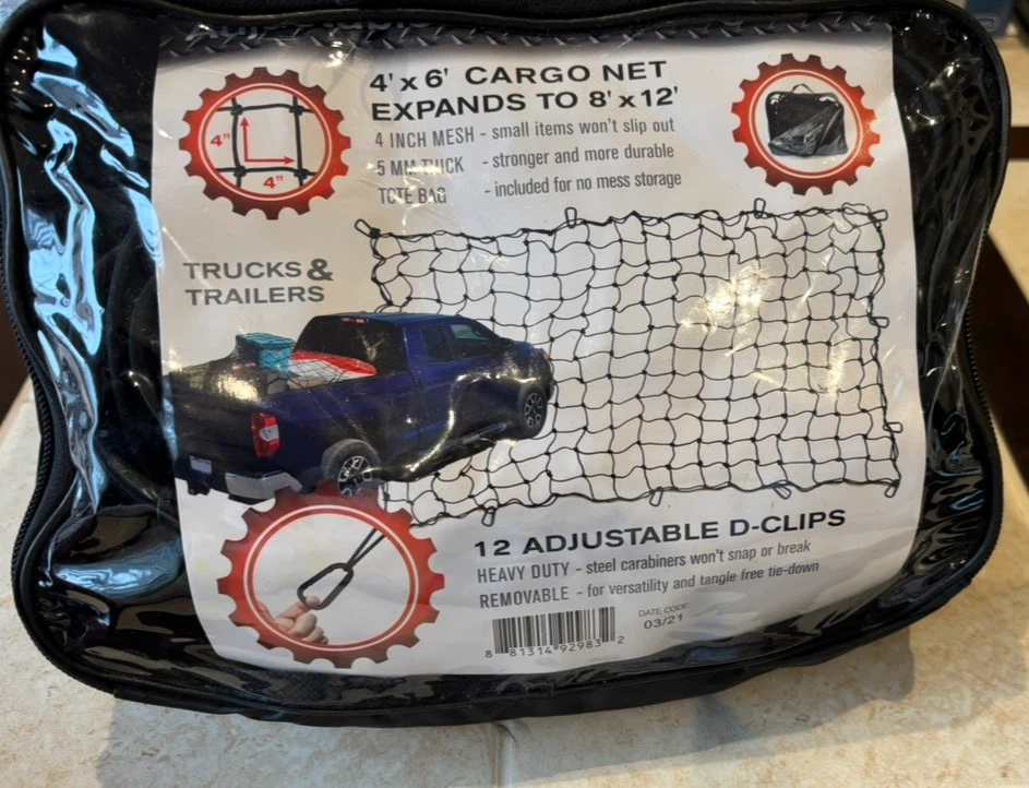 New 4' × 6' Cargo Net & 12 Adjustable D-Clips