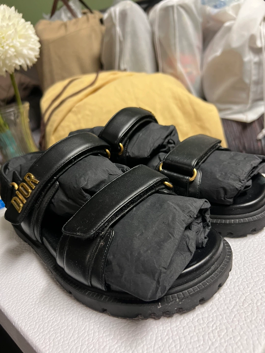 Dior Women's FC KO Black Leather Sandals