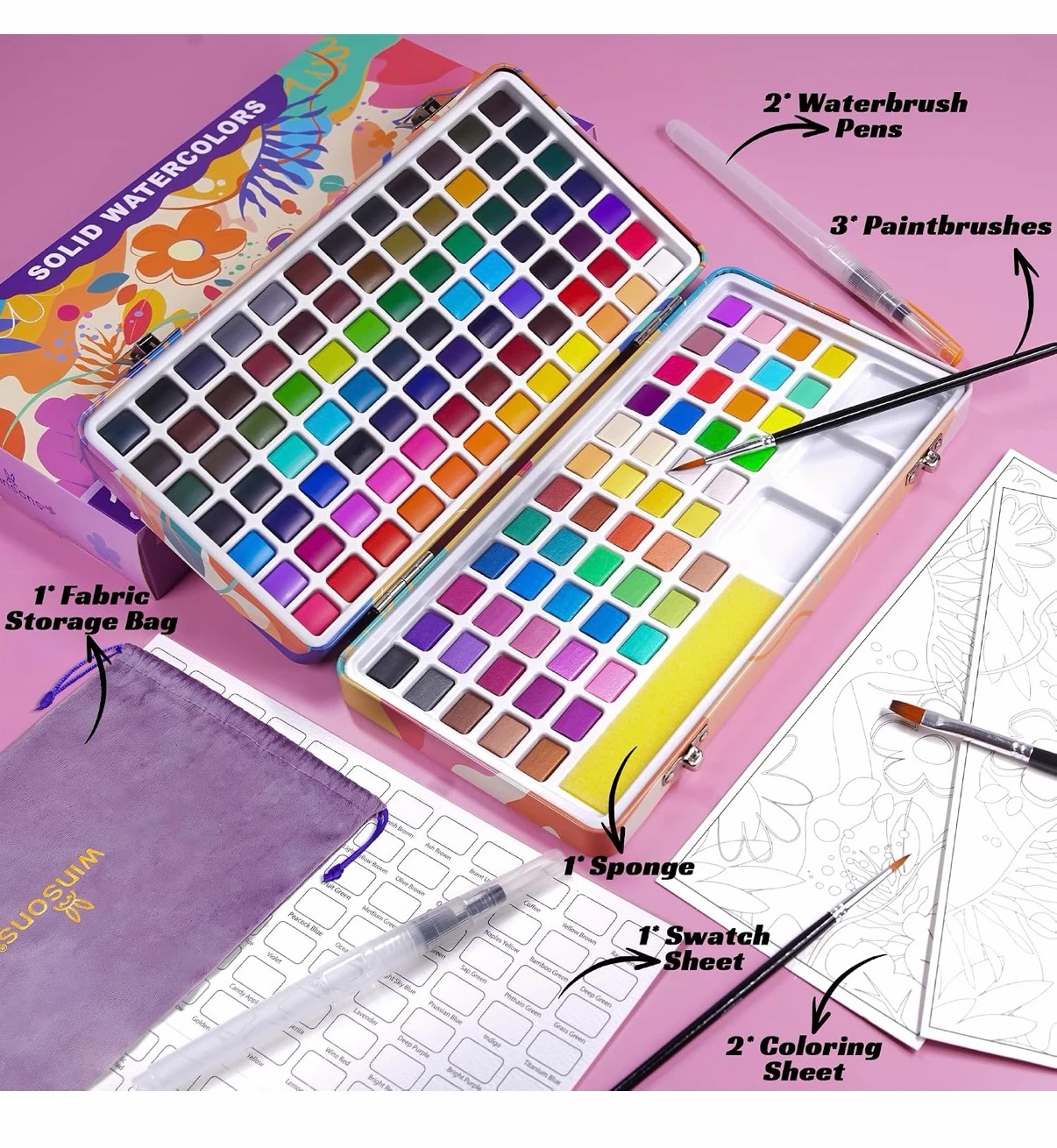 New WINSONS 138 Colors Watercolor Paint Set - photo 3