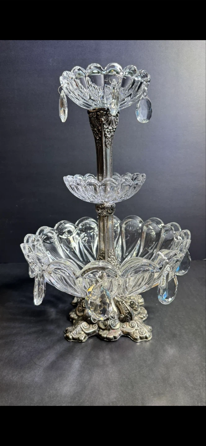 Crystal 3-Tier Serving Stand with Silver Accents
