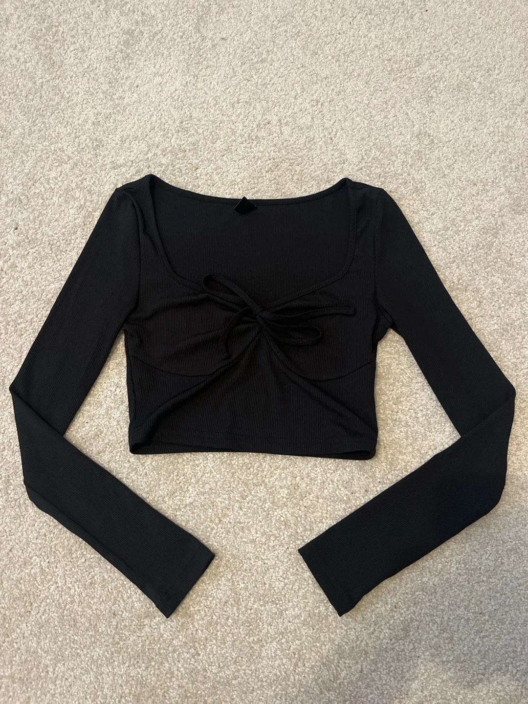 Black Ribbed Long Sleeve Crop Top XS