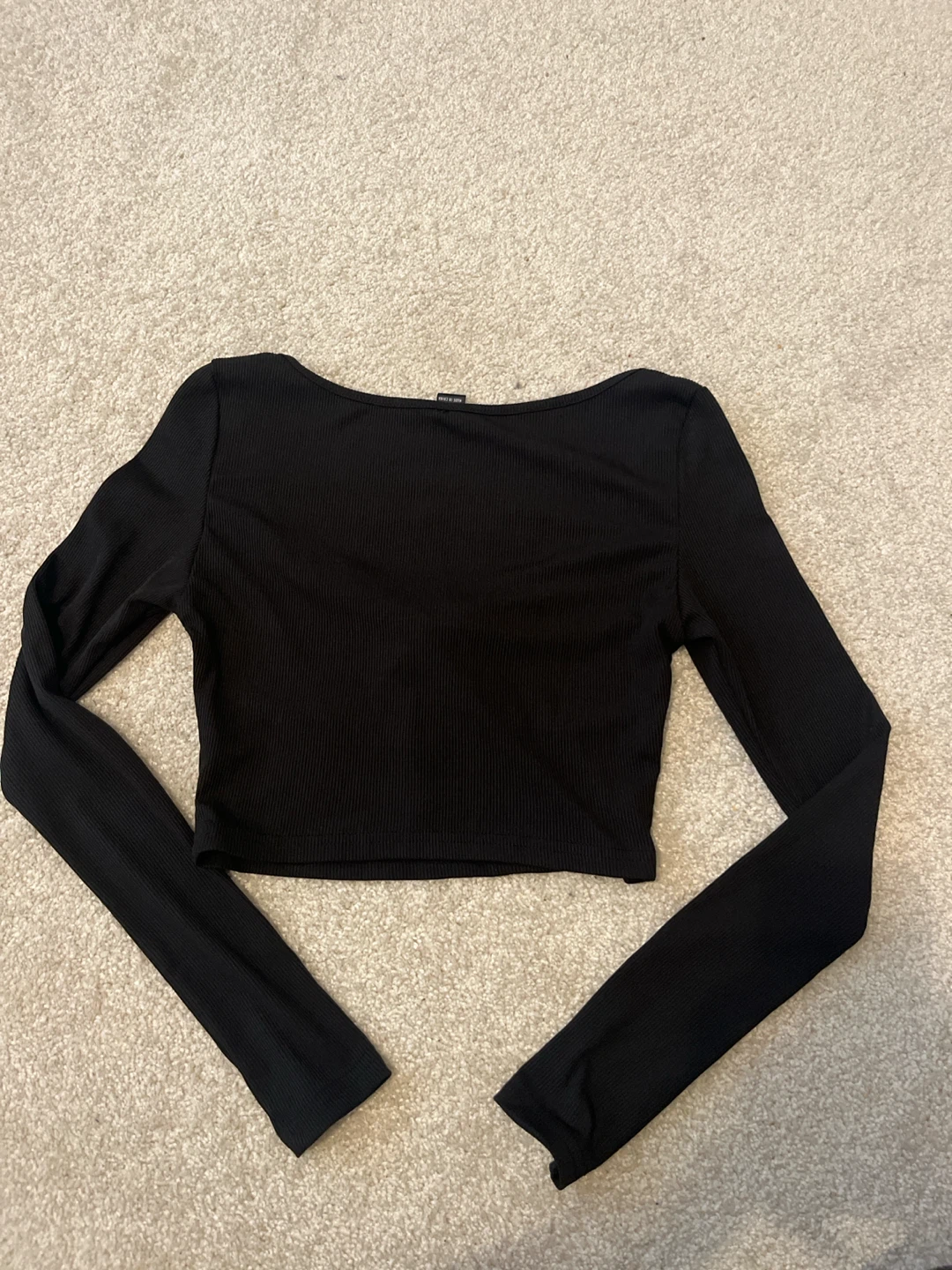 Black Ribbed Long Sleeve Crop Top XS - photo 2