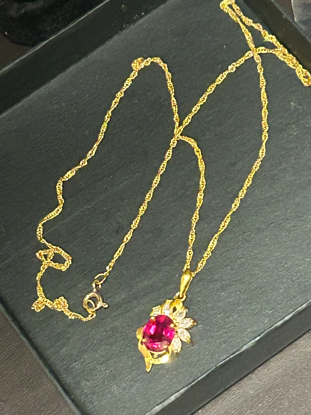 21k Gold Chain Necklace with Ruby Pendant