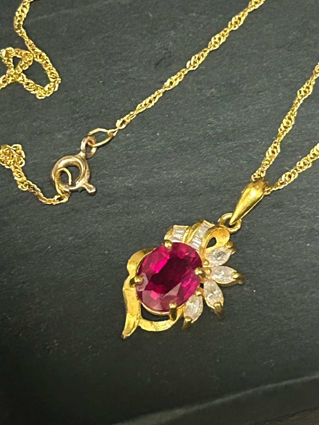 21k Gold Chain Necklace with Ruby Pendant - photo 2