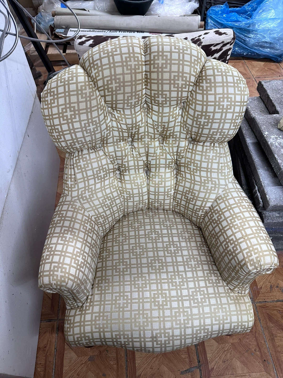 Tufted Armchair with Geometric Pattern