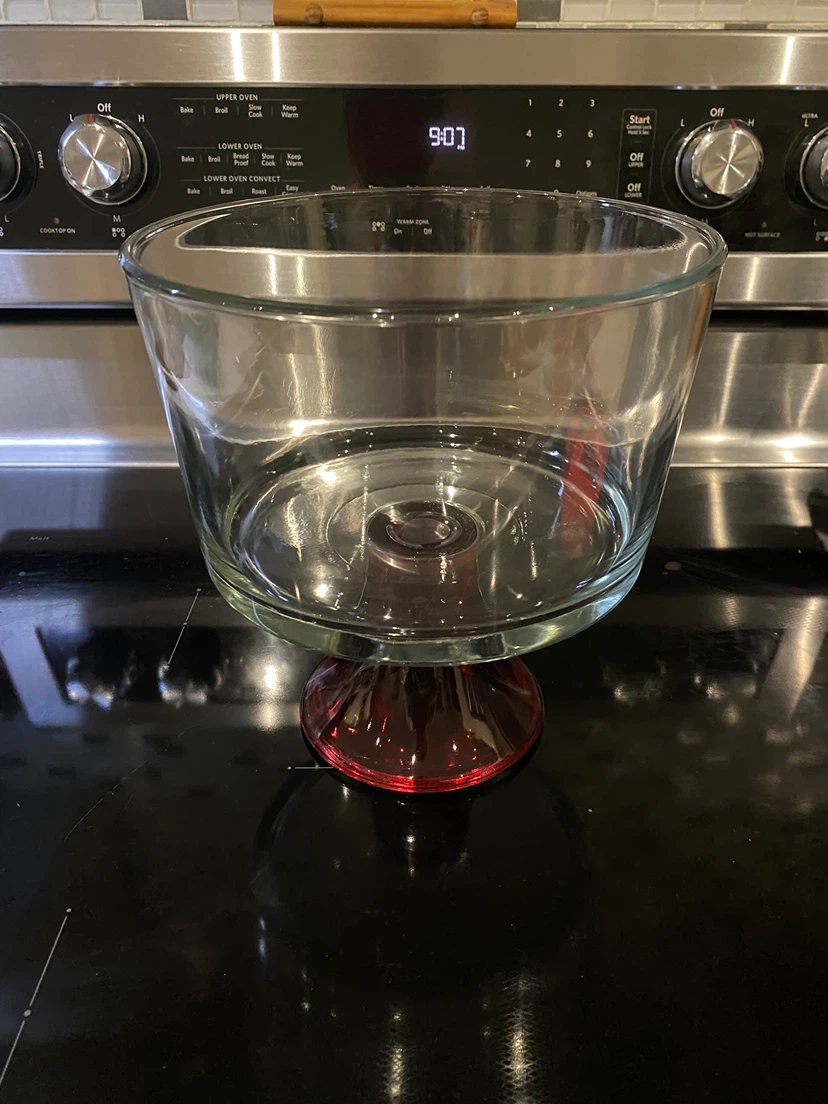 Glass Trifle Bowl with Red Base