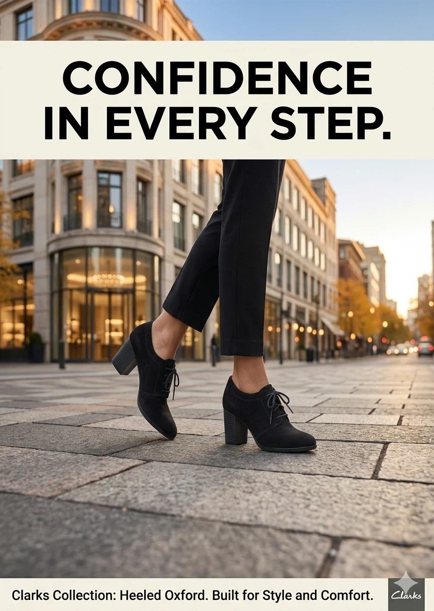 Clarks Collection Black Suede Heeled Oxford Shoes
