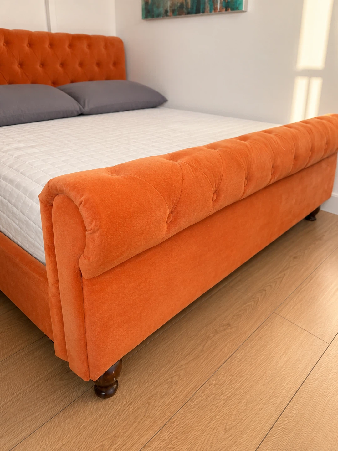 Orange Velvet Queen Size Tufted Bed Frame - photo 2