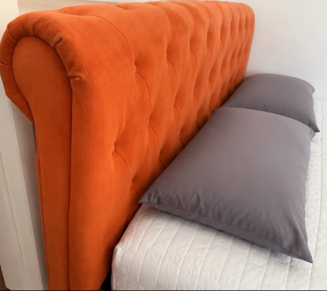 Orange Velvet Queen Size Tufted Bed Frame - photo 3