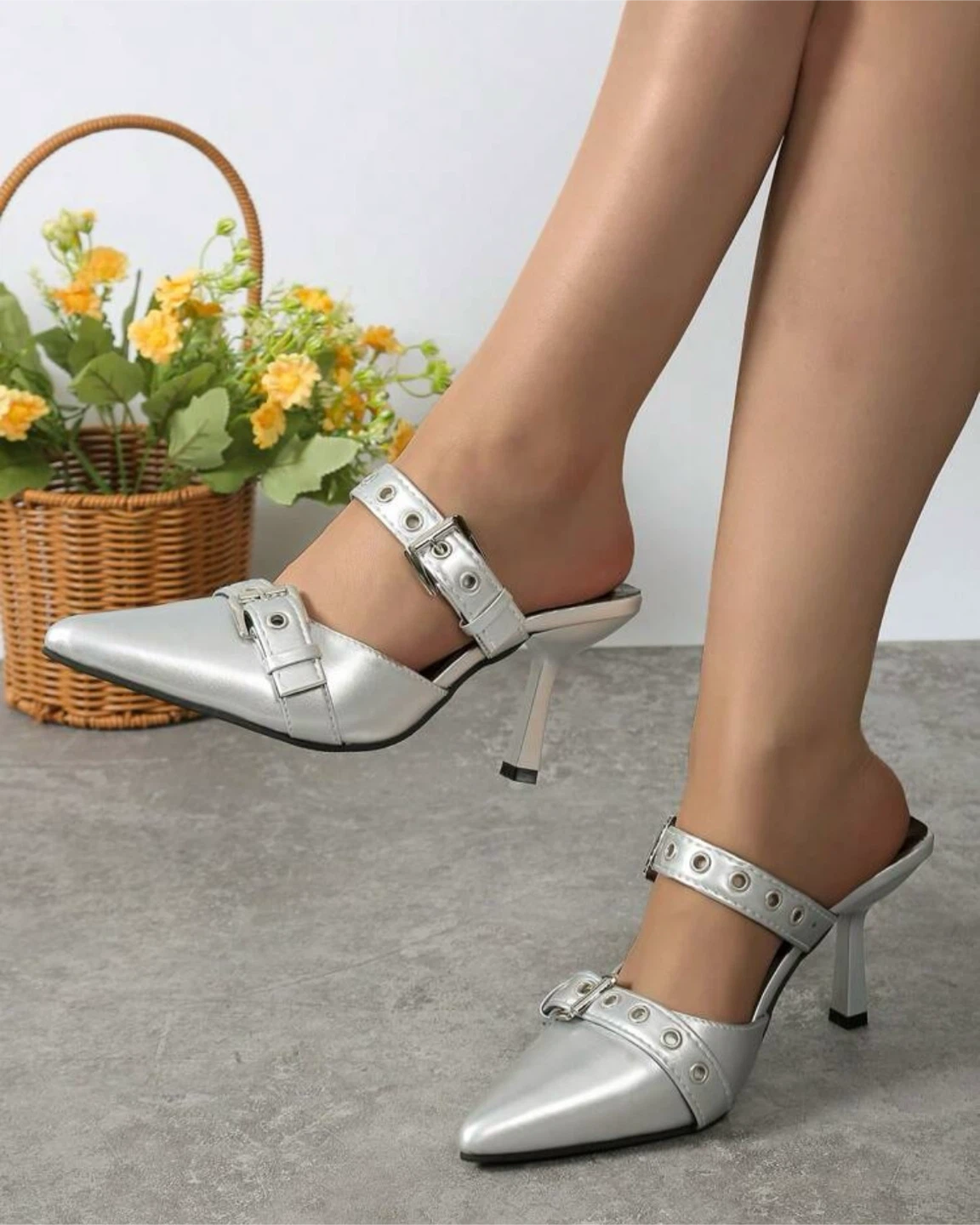 Silver Heeled Mules