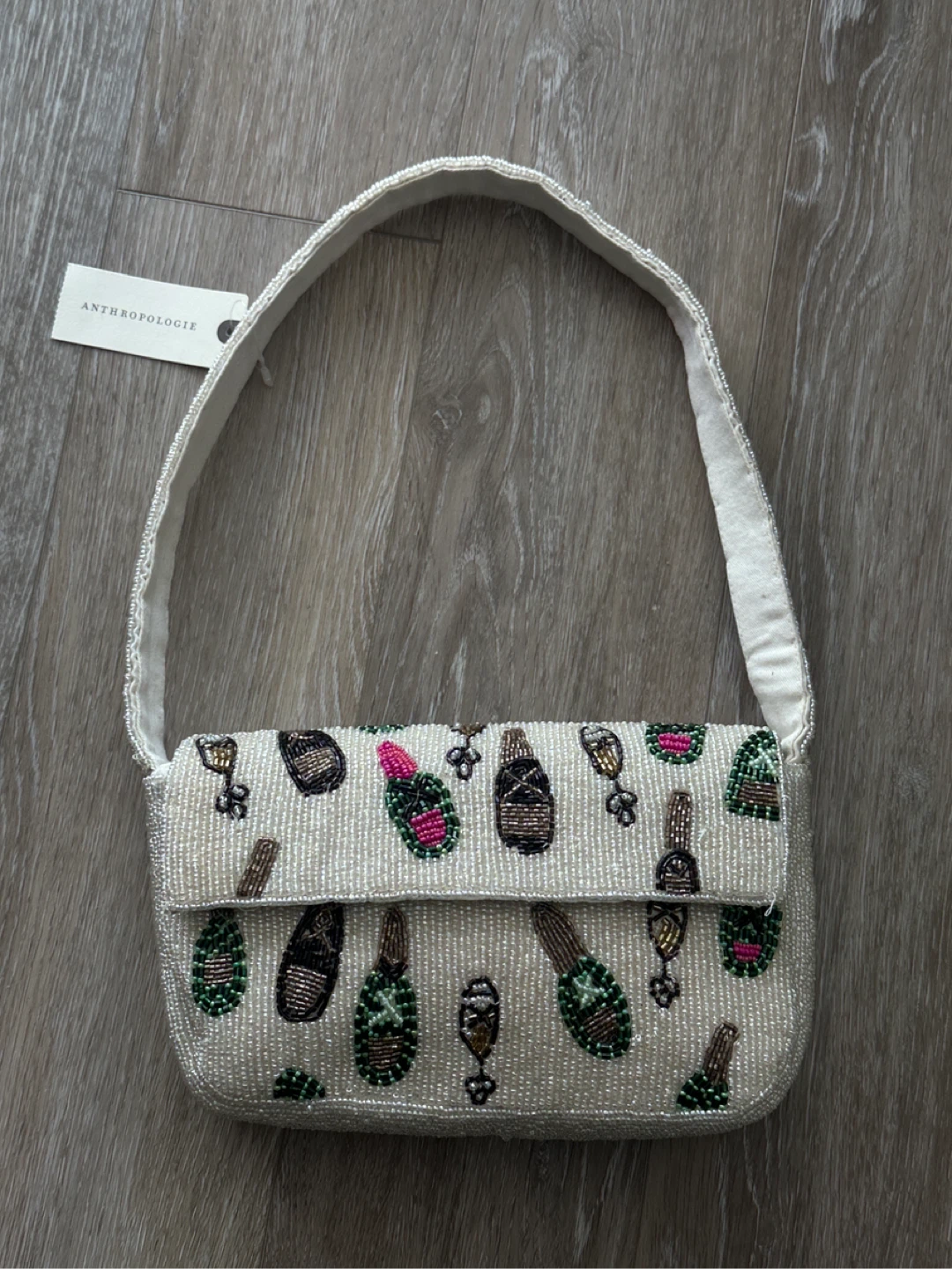 BRAND NEW Anthropologie Maeve Beaded Clutch Purse Champagne