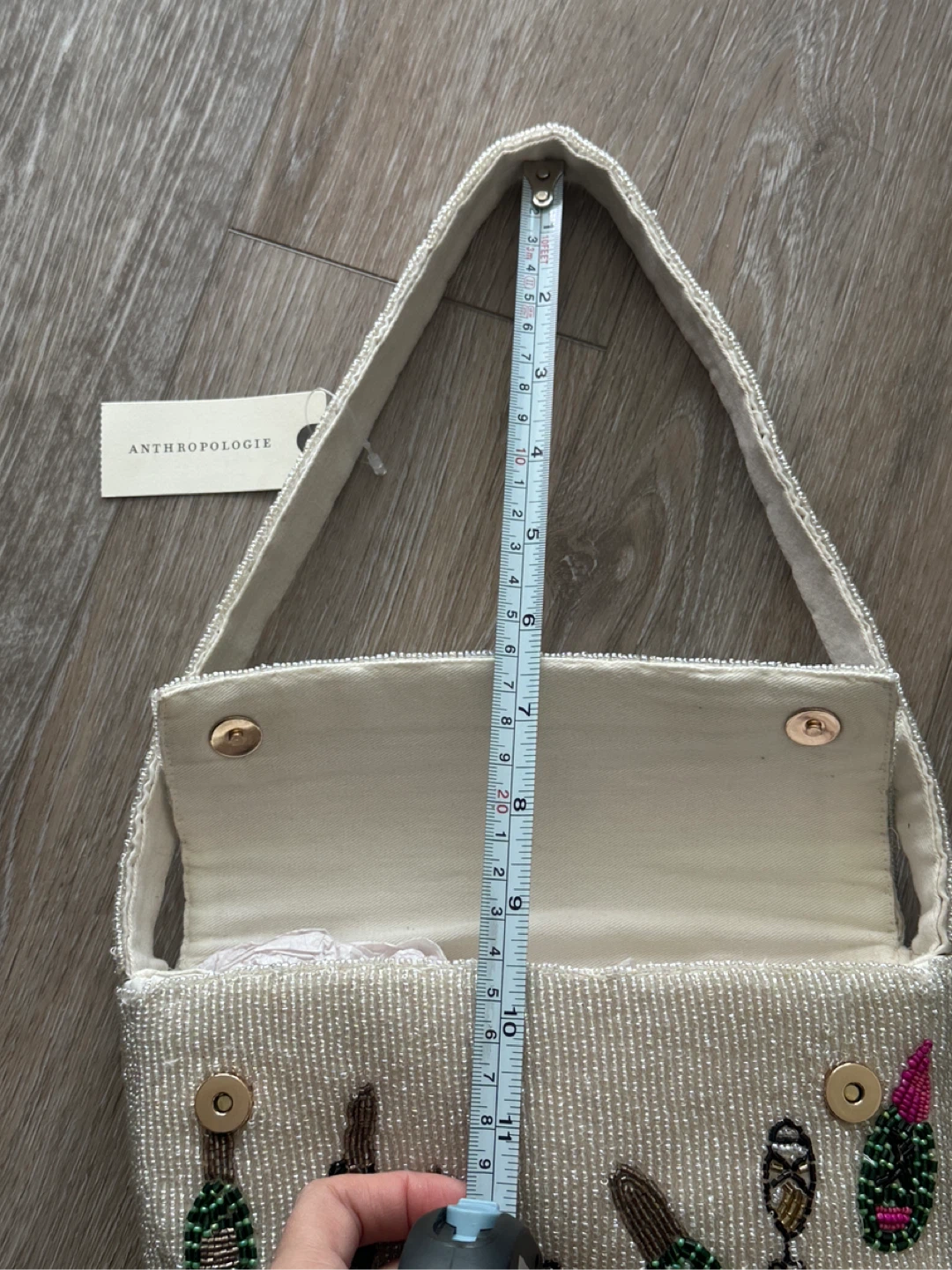 BRAND NEW Anthropologie Maeve Beaded Clutch Purse Champagne - photo 5