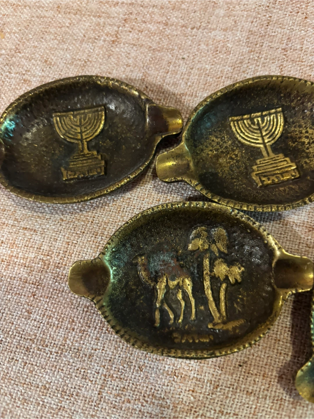 Vintage Brass Ashtray Set - Menorah & Camel Design - photo 2