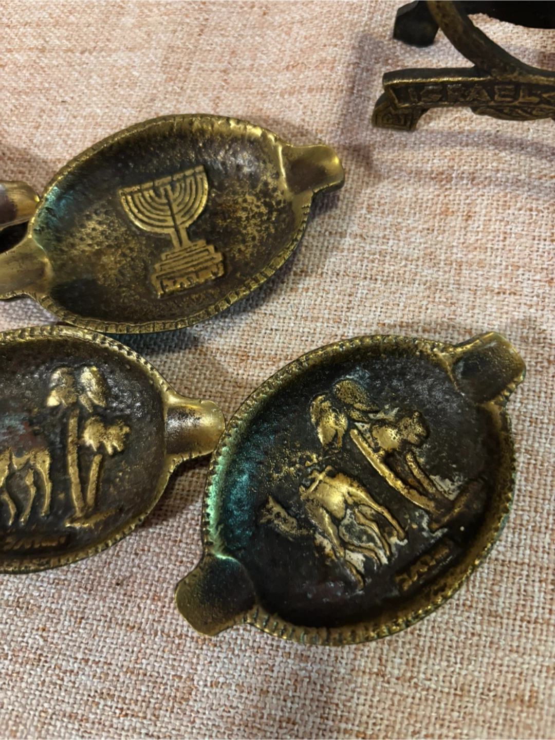 Vintage Brass Ashtray Set - Menorah & Camel Design - photo 3