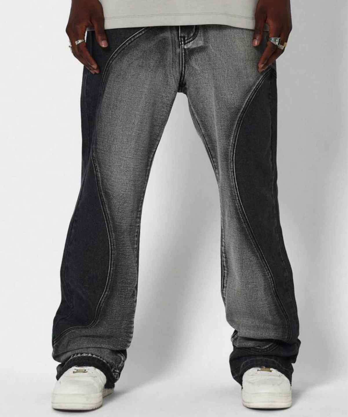 Men's Grey Wash Panel Jeans