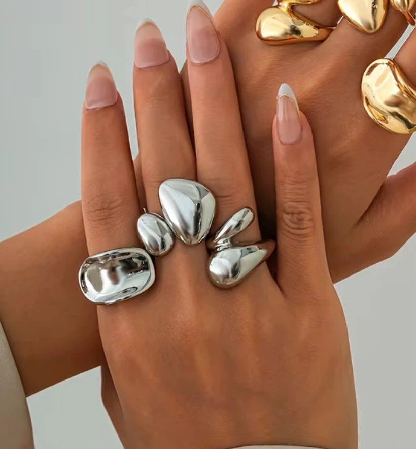Silver Chunky Dome Ring Set (3 Pieces) - photo 2