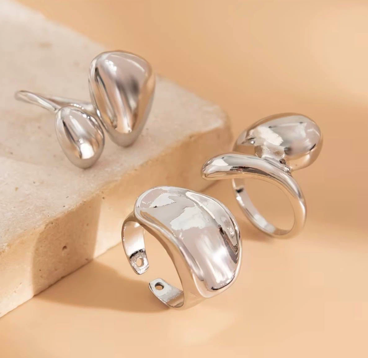 Silver Chunky Dome Ring Set (3 Pieces) - photo 4