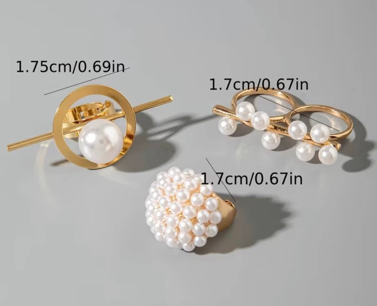 Elegant Pearl Ring Set – 3 Pieces - photo 4