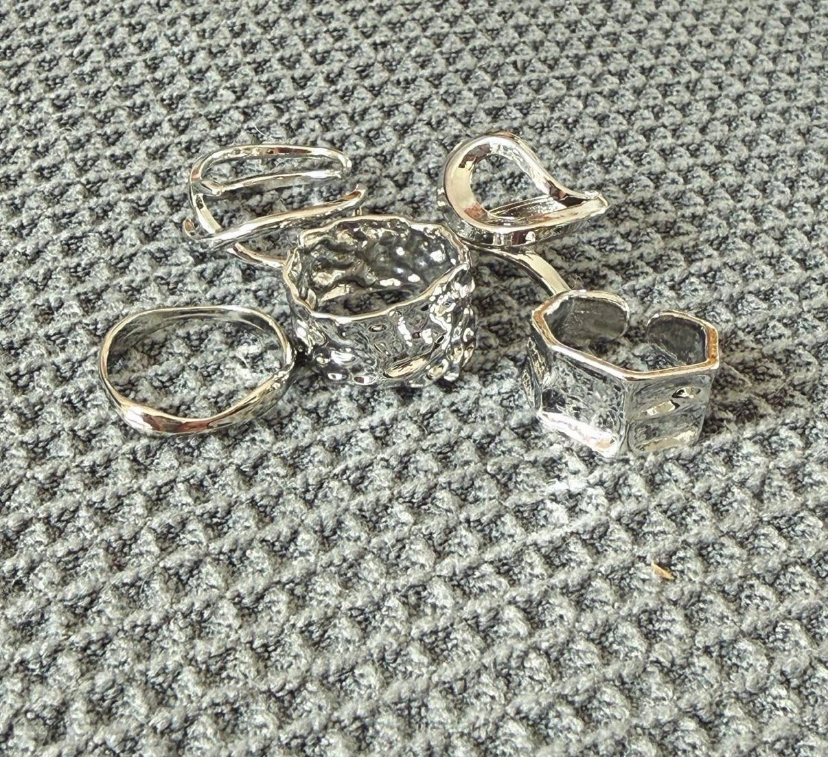 Silver Sculptural Ring Set – 5 Pieces - photo 5