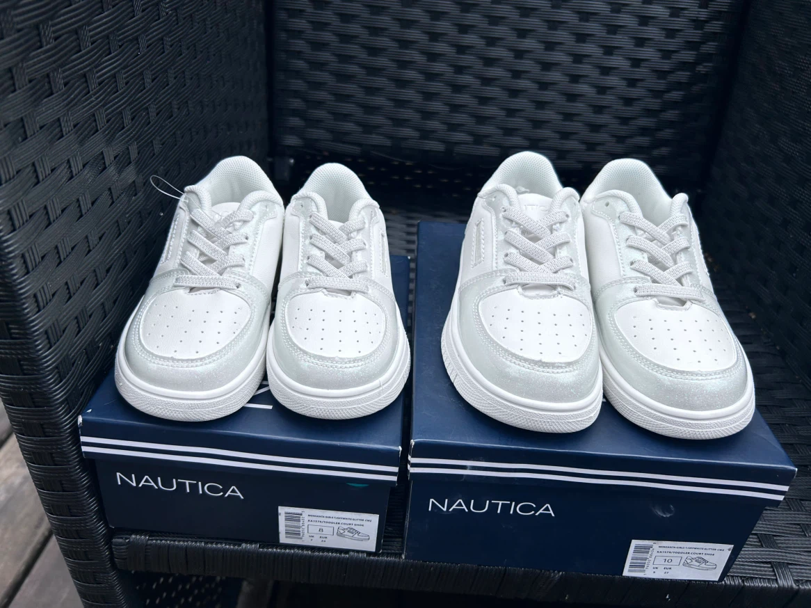 Nautica Girls White Glitter Sneakers