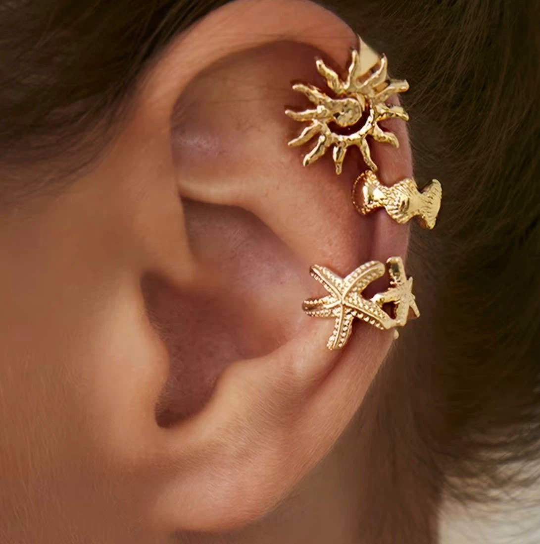 Gold ocean ear cuff set