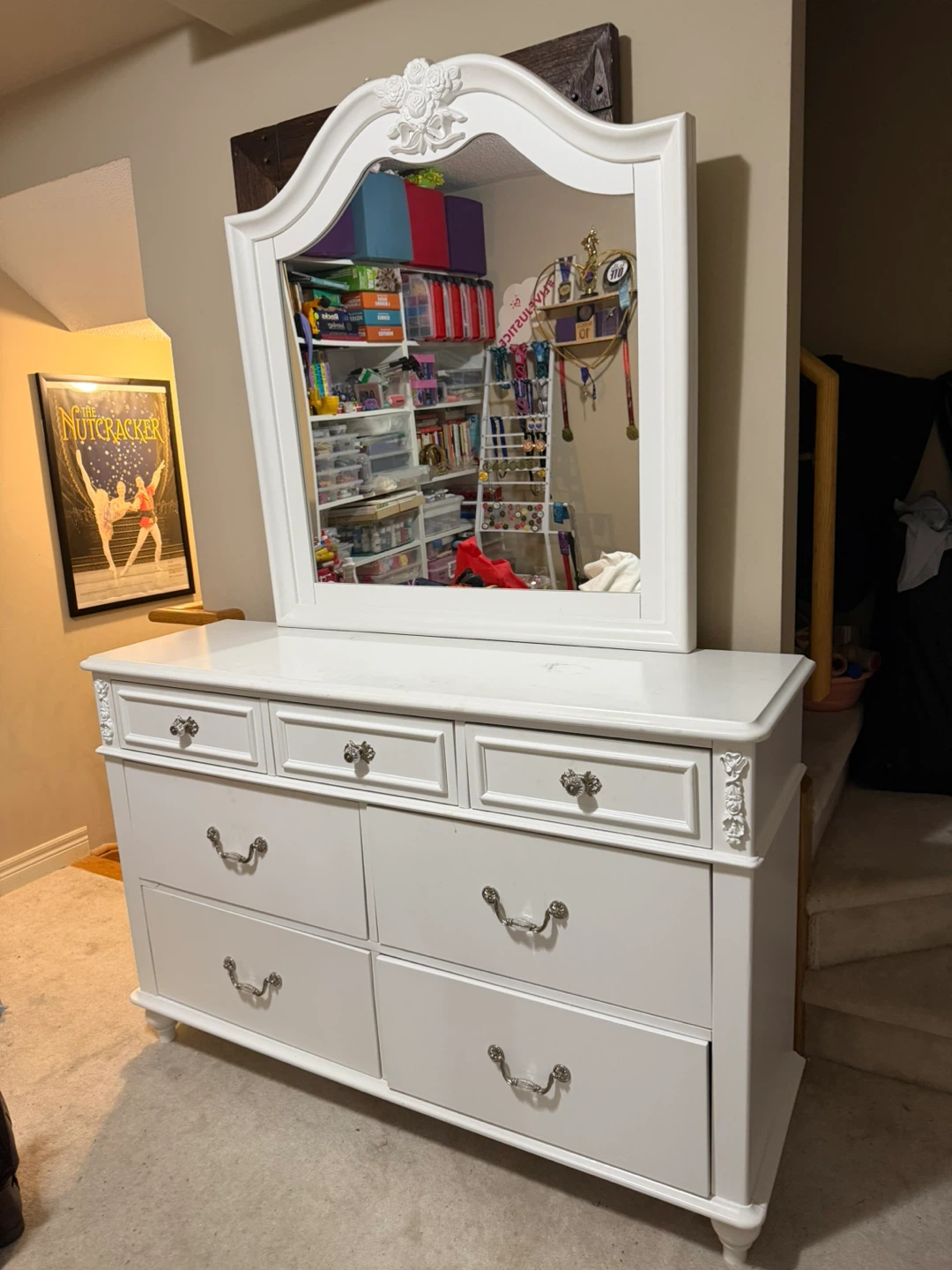 Dresser white with mirror solid wood