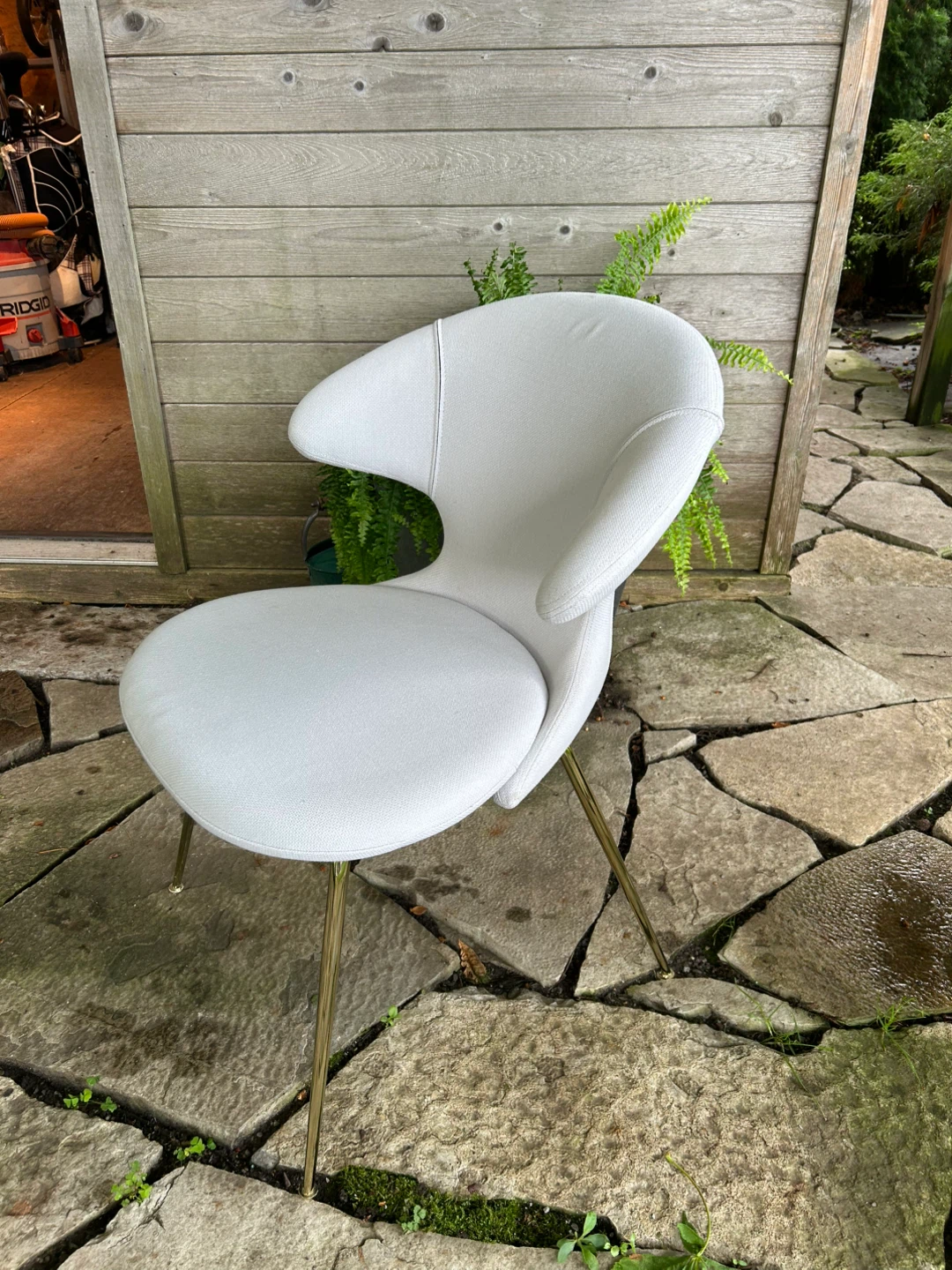 White accent chair with gold legs