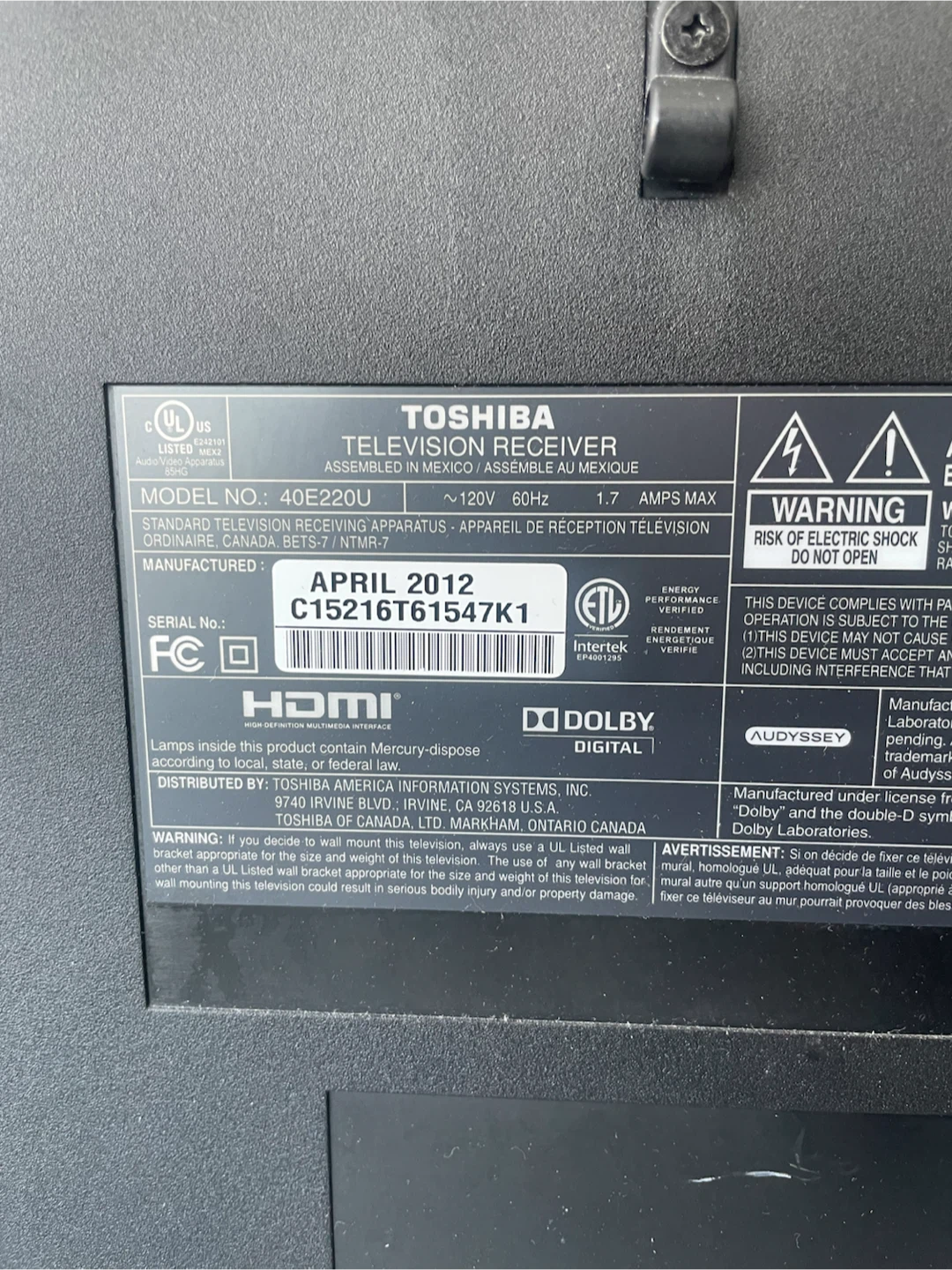 TOSHIBA 40" 1080p Full-HD TV - photo 4