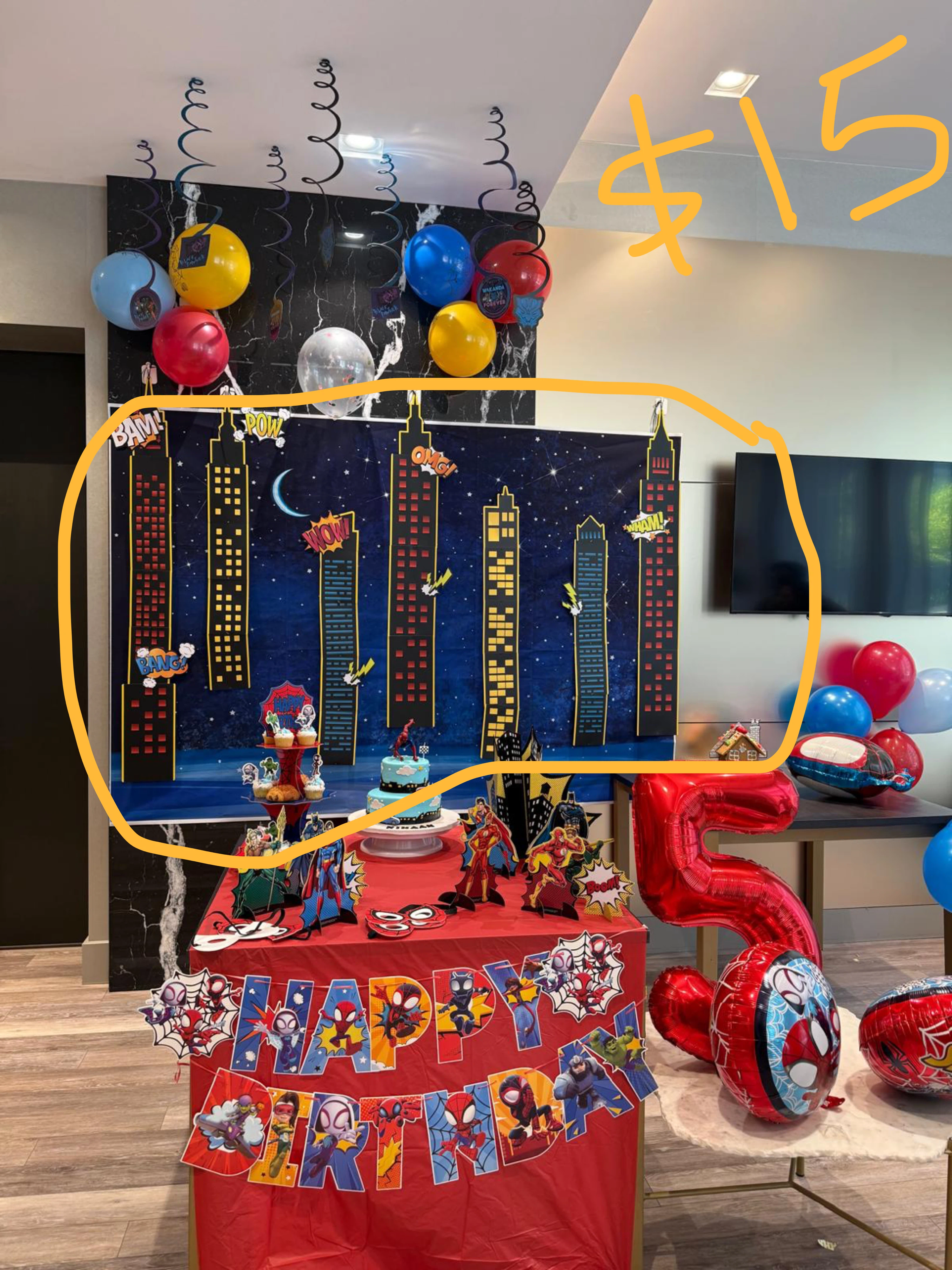 Spiderman Cityscape buildings Birthday Banner