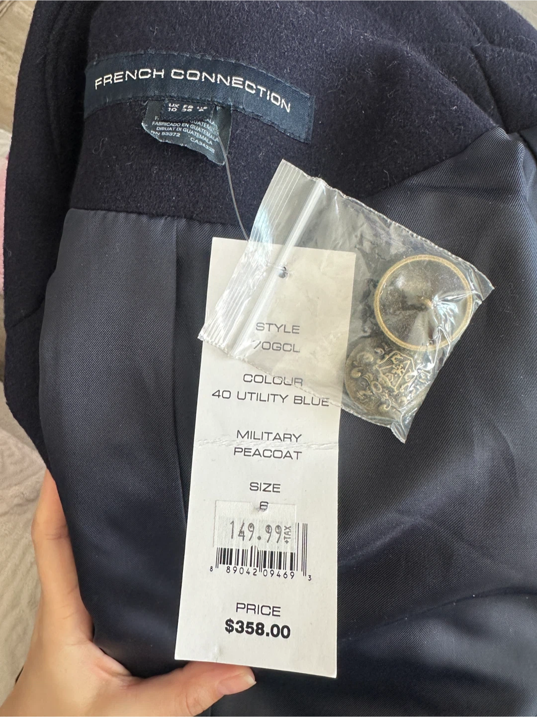 BRAND NEW French Connection Military Peacoat Size 6 Navy - photo 3