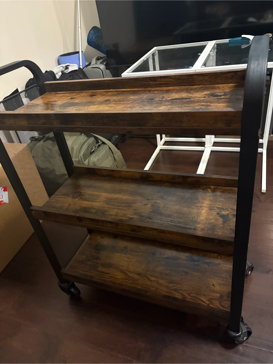 Rustic Brown & Black Industrial 3-Tier Rolling Cart - photo 2