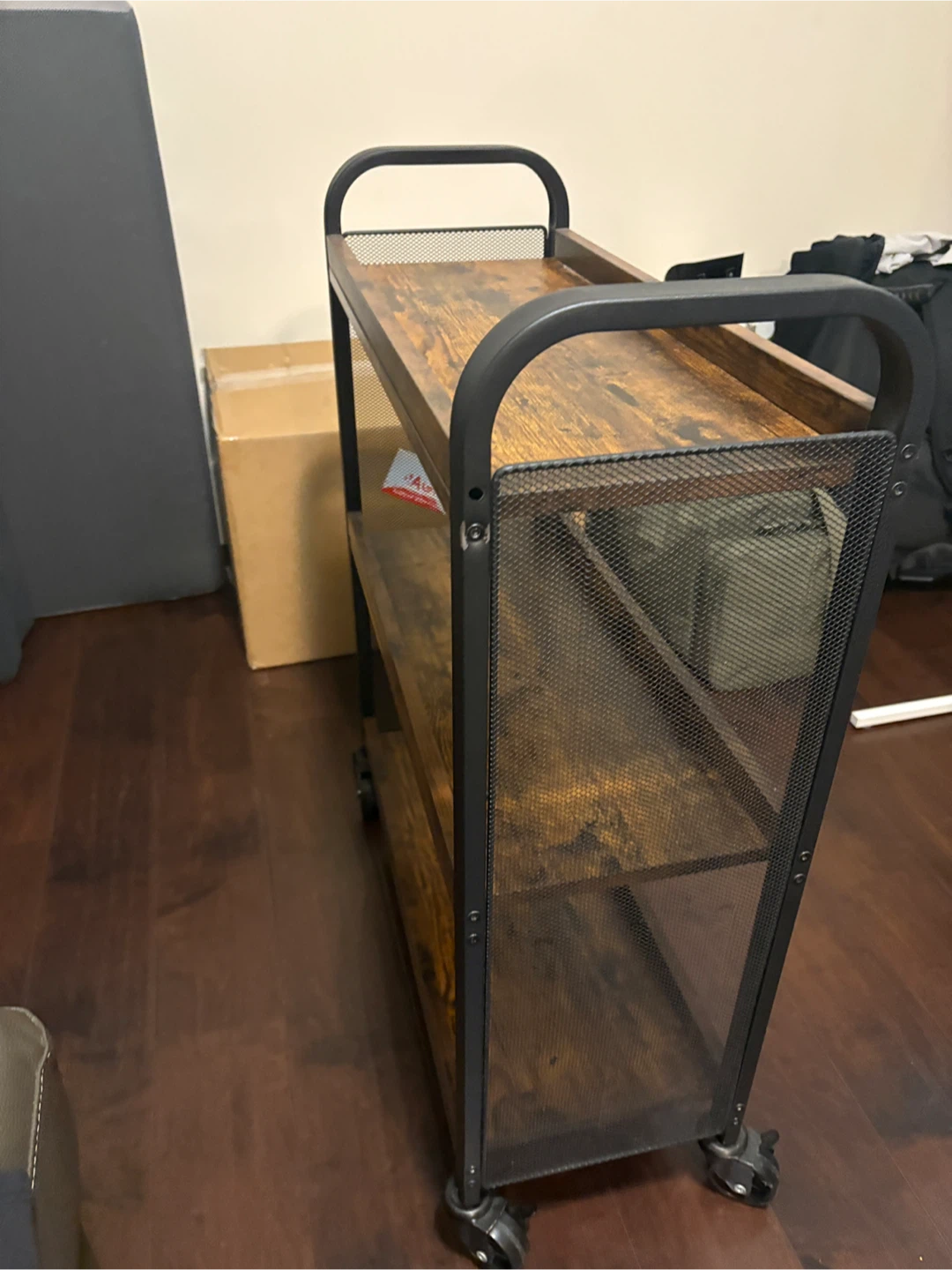 Rustic Brown & Black Industrial 3-Tier Rolling Cart - photo 3
