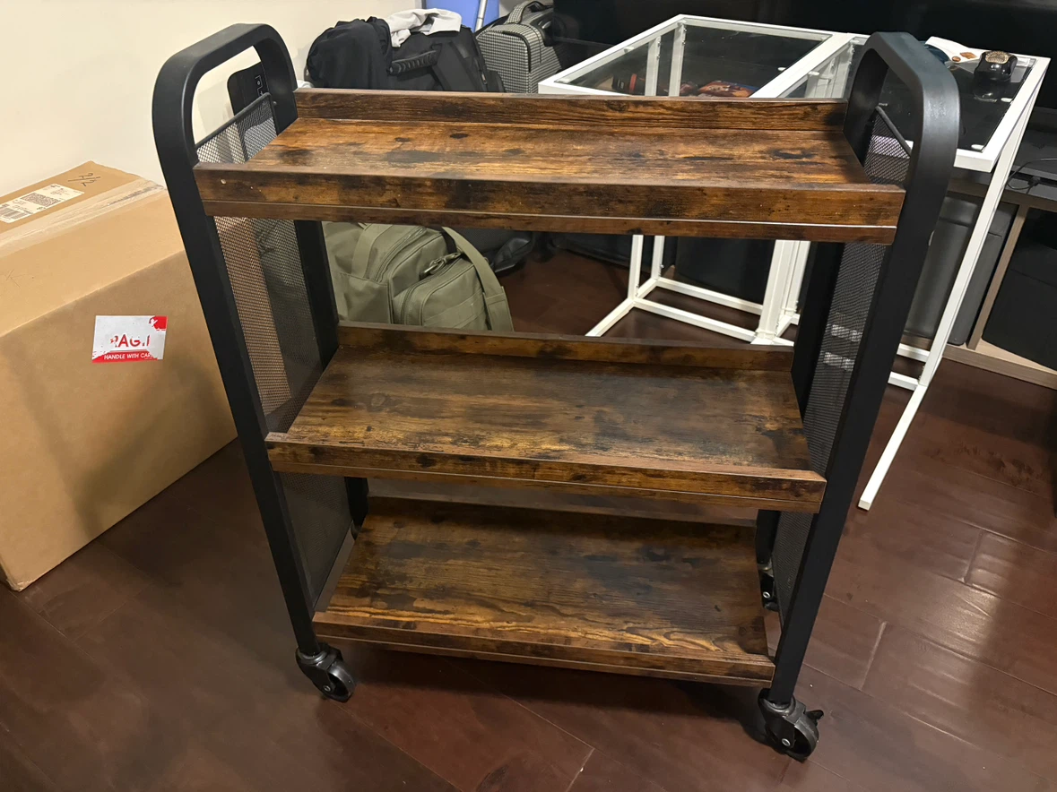 Rustic Brown & Black Industrial 3-Tier Rolling Cart - photo 4