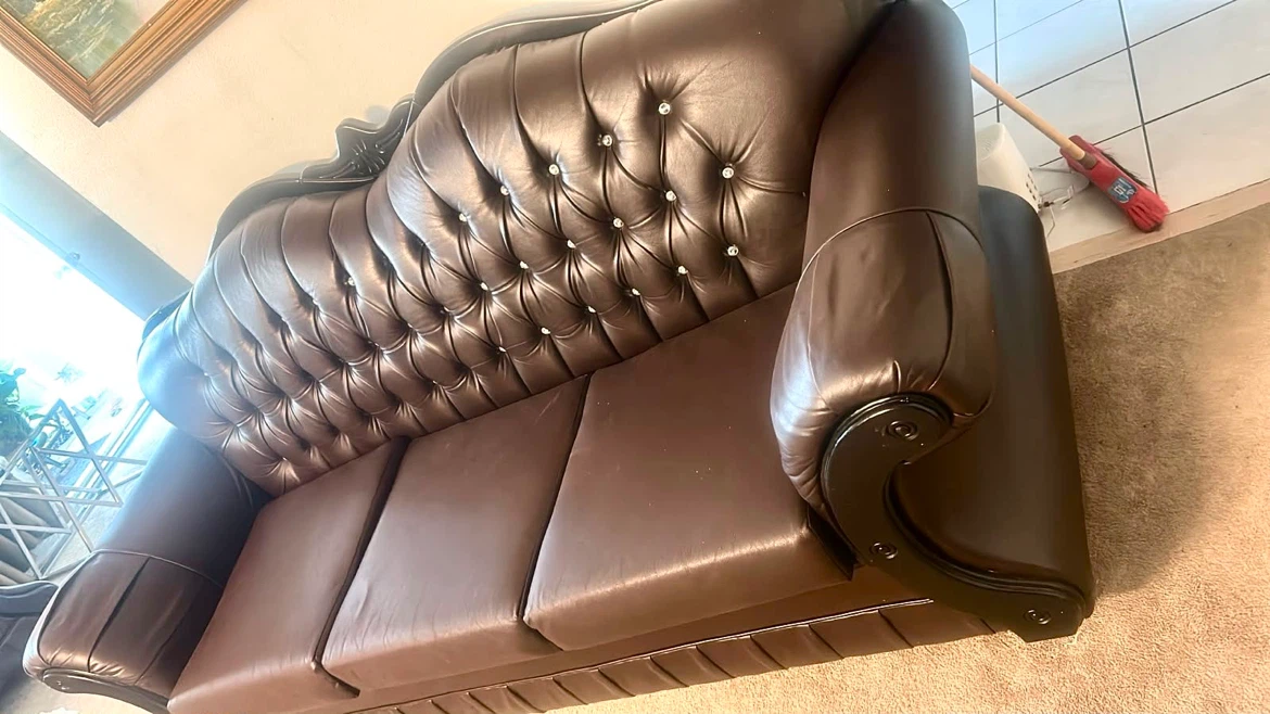 Brown Tufted 3-Seater Sofa with Crystal Accents - photo 2