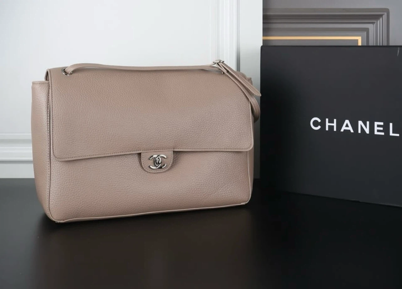 Chanel Flap Bag Taupe Leather