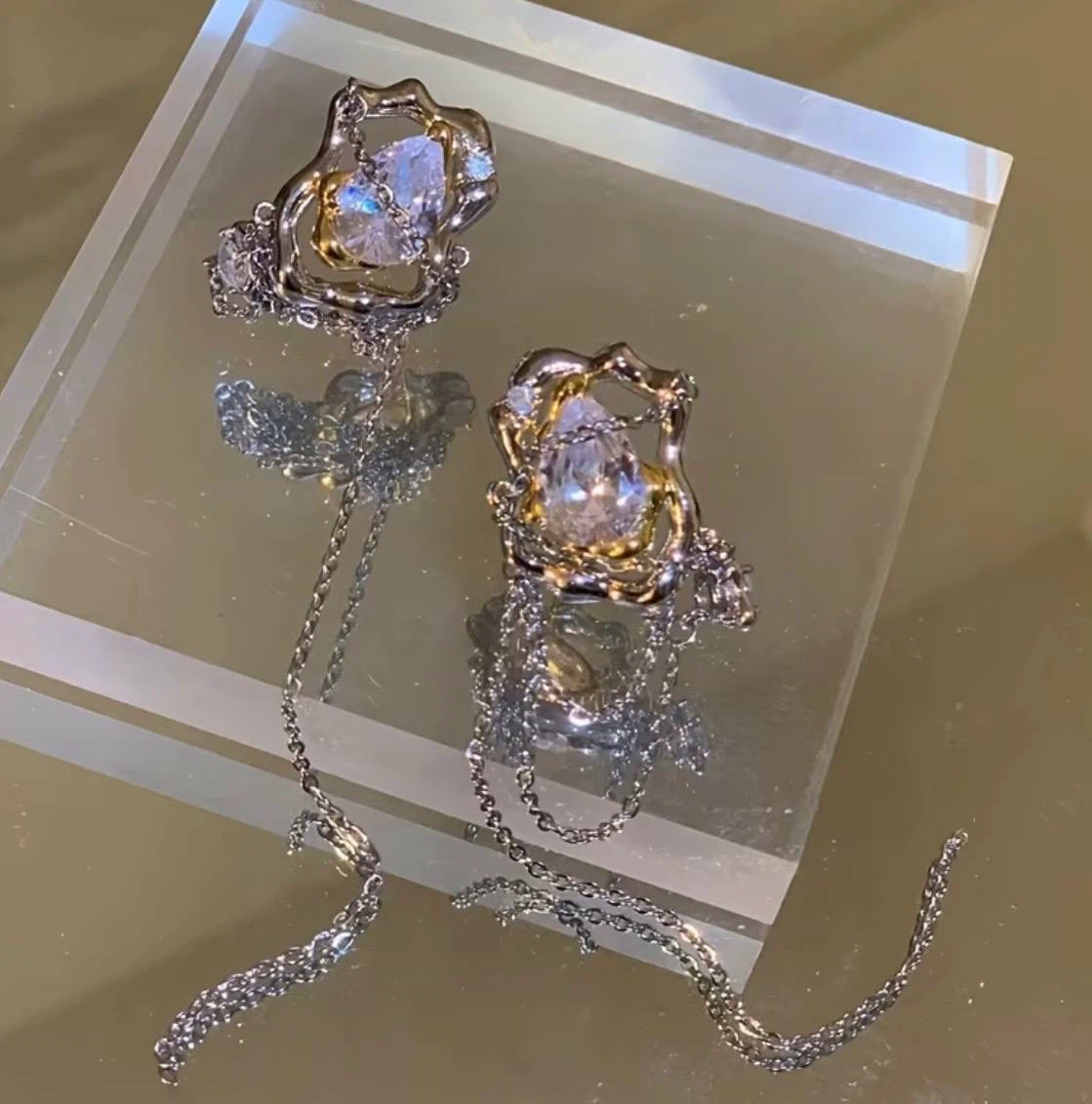 Crystal Drop Earrings with Layered Chain Tassels - photo 5