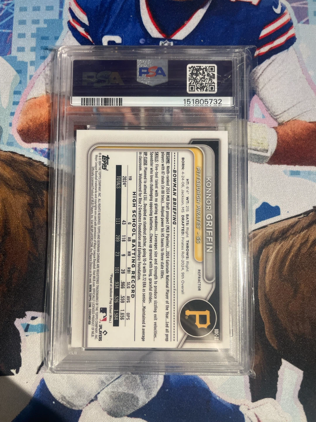 2024 Bowman chrome Konnor Griffin Refractor Baseball Card PSA 10 - photo 2