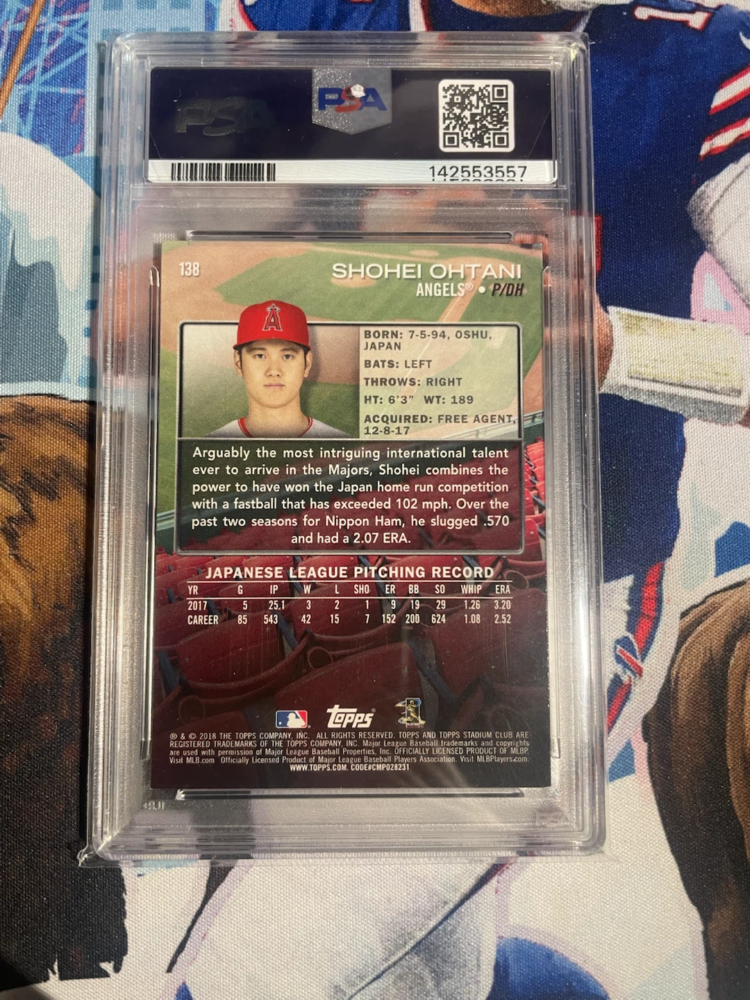 2018 Topps Stadium Club Shohei Ohtani PSA 8 Baseball Card rookie - photo 2