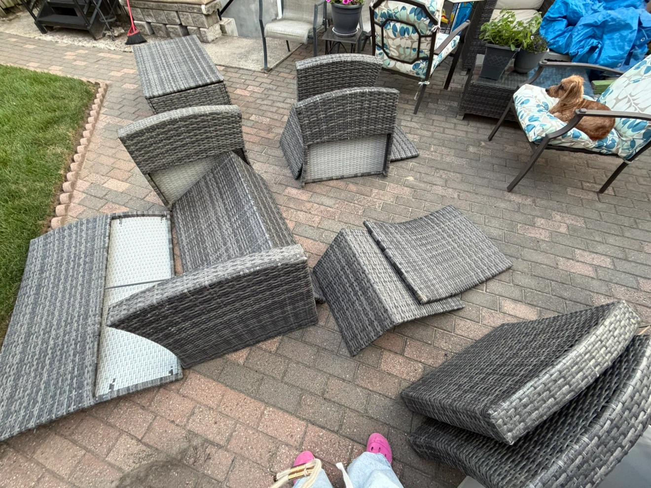 4 piece Wicker Outdoor Furniture Set with cushion storage