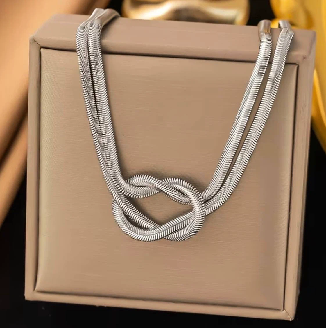 Double Snake Chain Knot Necklace – Silver colour - photo 4