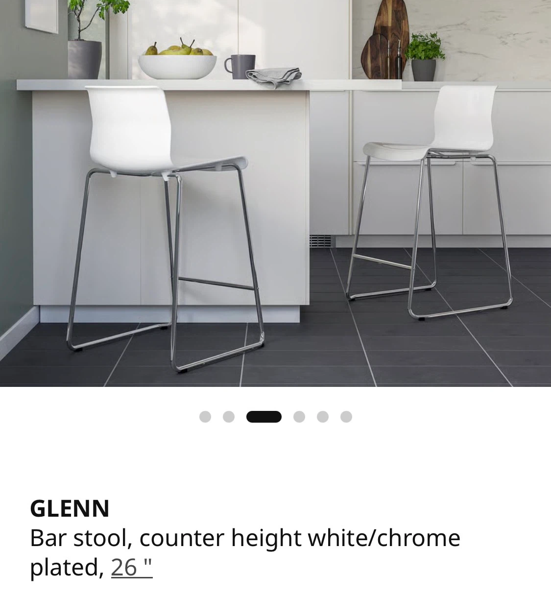 2 X IKEA GLENN Bar Stool Counter Height White/Chrome Plated 26"