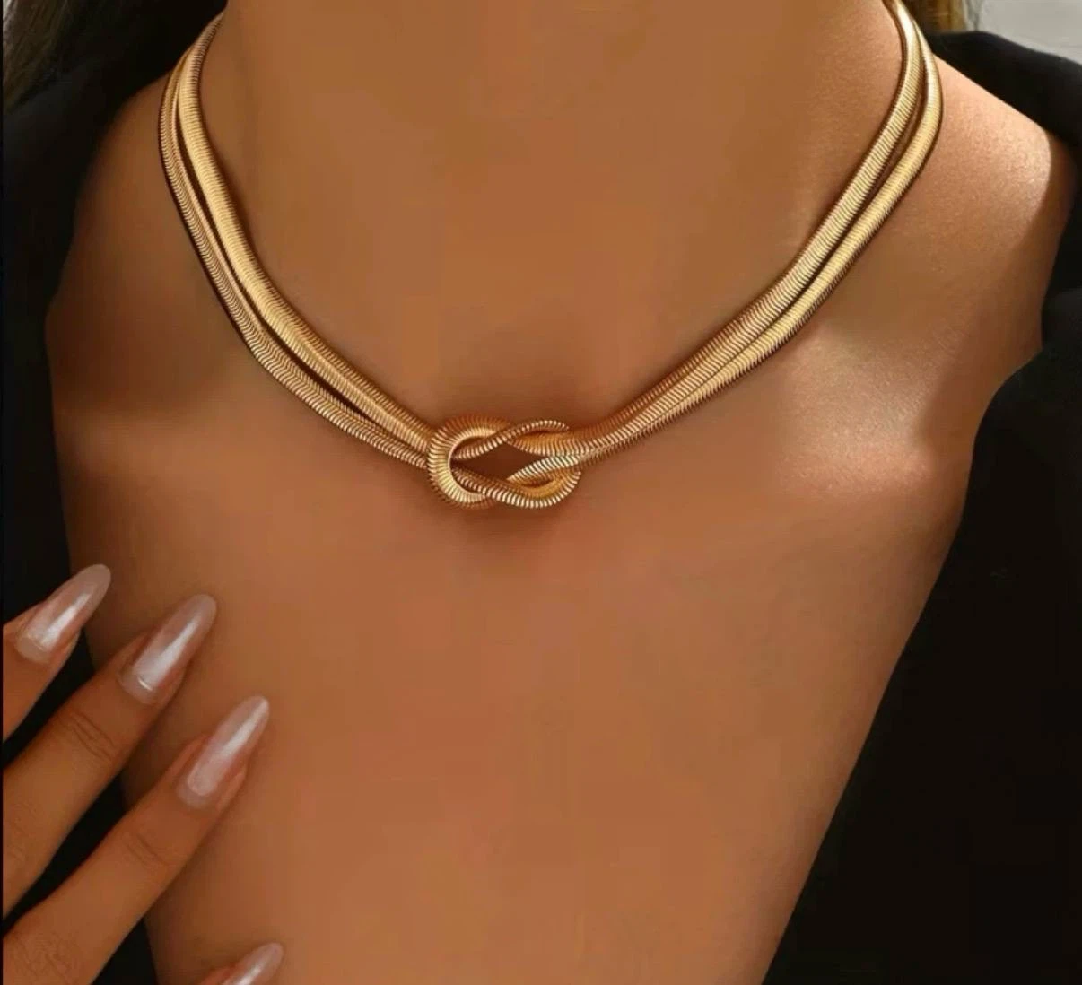Double layer chain knot necklace