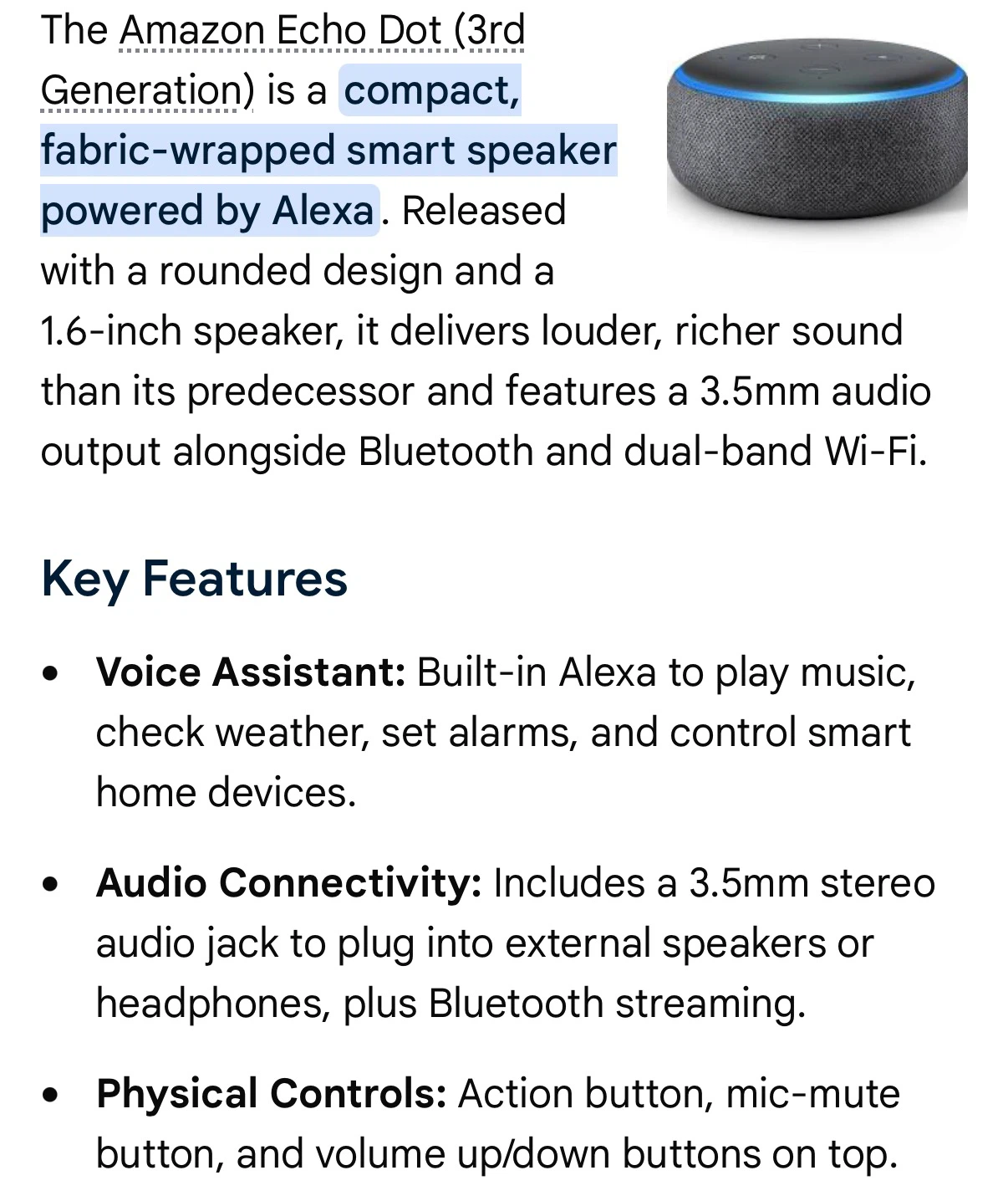Amazon Echo Dot 3rd Generation Smart Speaker - photo 2