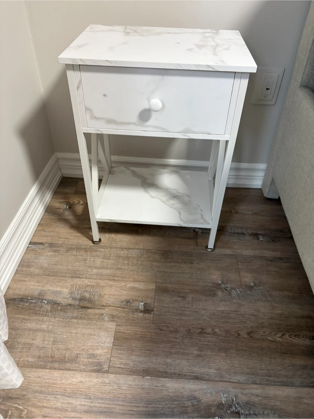 Set of 2 Modern Marble Bedside End Table Night Stand with Drawer - photo 3