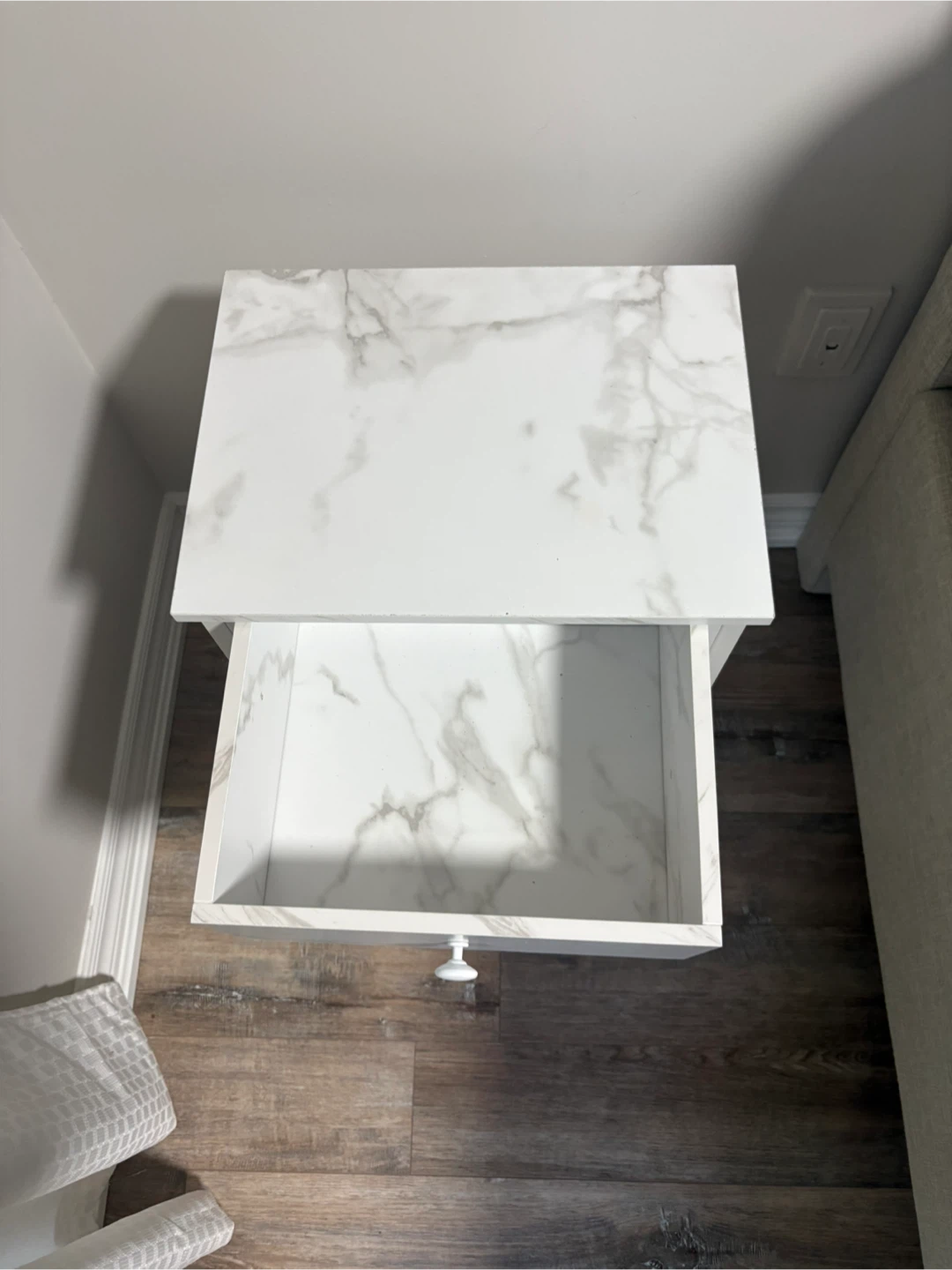Set of 2 Modern Marble Bedside End Table Night Stand with Drawer - photo 4