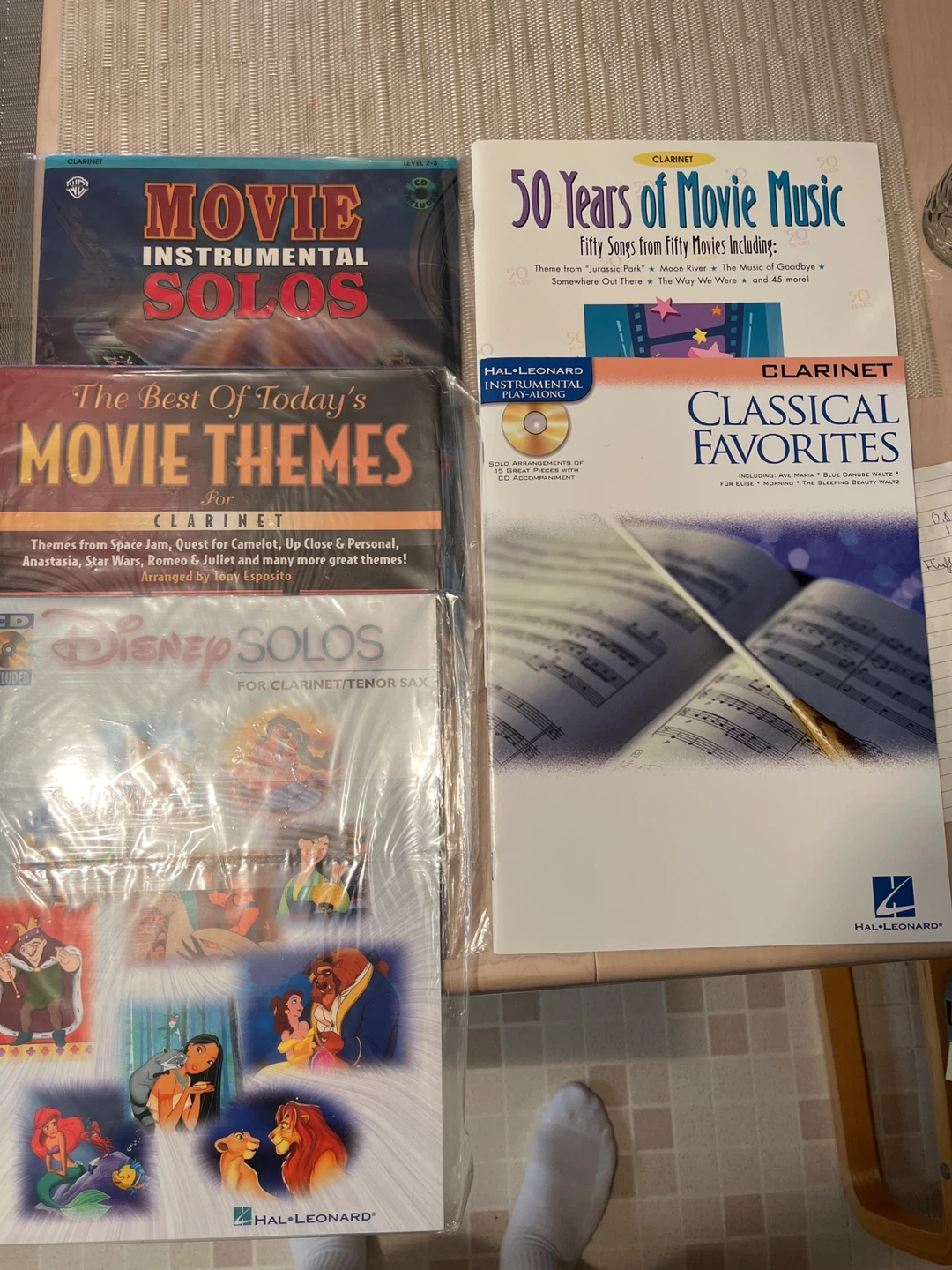 5 clarinet sheet music books (Classics, Disney, movies)