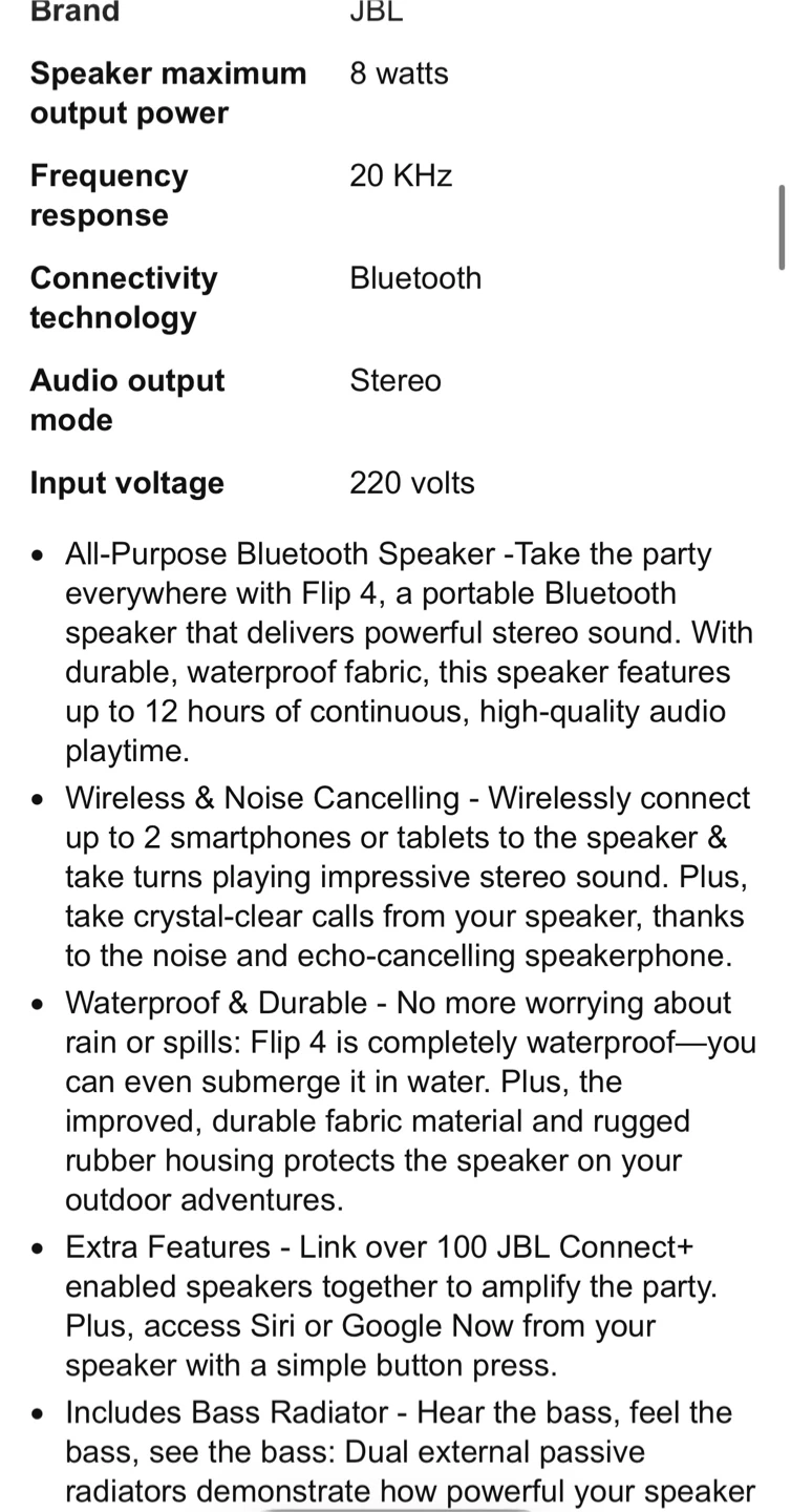 JBL Flip 4 Portable Wireless Bluetooth Speaker - Black - photo 3